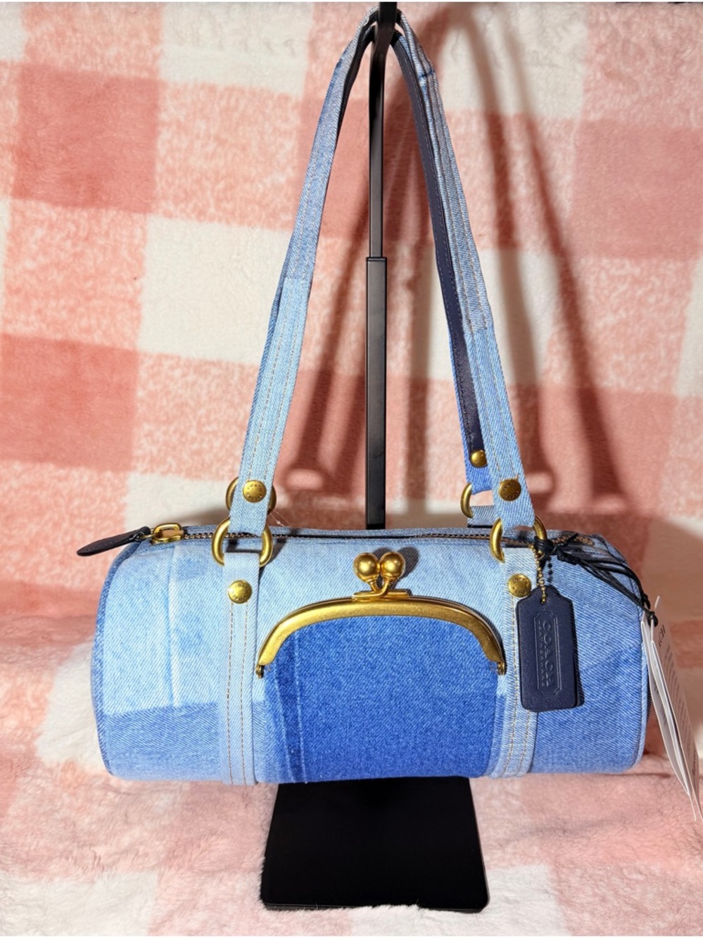 COACH Denim Kisslock Barrel bag 28 in gold hardware NWT - Picture 2 of 12